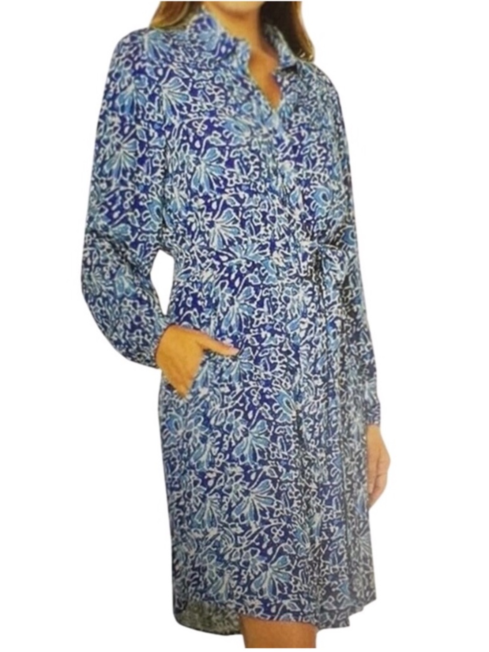 Well Worn Karen Blue Floral Button-Down Shirt Dress